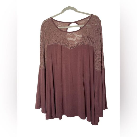 Torrid Mauve Colored Lace Flowy Long Sleeved Tunic Top size 4 Super Soft Knits - Picture 1 of 9